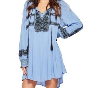 Free People Wind Willow Ethecal Boho Dress River Skies Blue Size XS